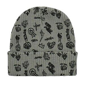 Emblem Ribbed knit  Beanie - Grey
